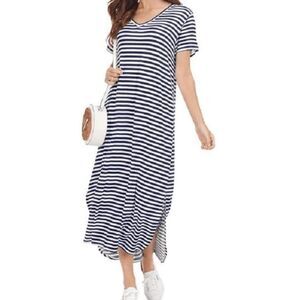 MudPie Large Blue and White Stripe Maxi Dress womens